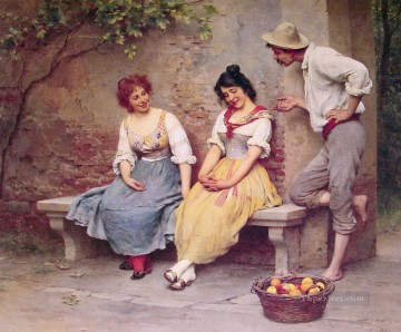 Eugene de Blaas Painting - de The Flirtation lady Eugene de Blaas